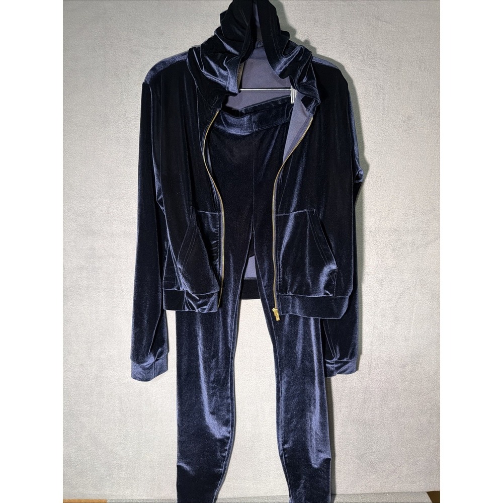 Fabletics Velour Hoodie Jogger Track Set Women S Navy Blue 2 Piece Lounge Casual